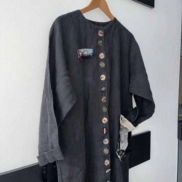 Vintage 1990's Lee Andersen Art To Wear Linen Dress. Large - Picture 2 of 12